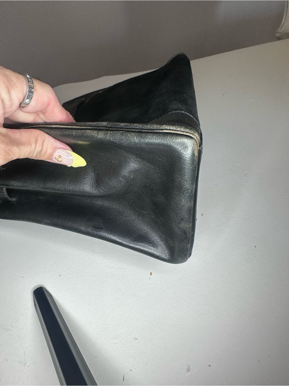VTG Saks Fifth Avenue Paris Black Leather & Suede Kelly Bag Gold Hardware France - Picture 12 of 15